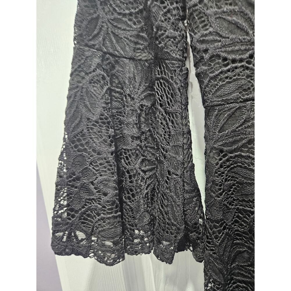 Mikarose Black Lace Modest Midi Dress Bell Sleeve Elegant Occasion XS - Picture 2 of 7